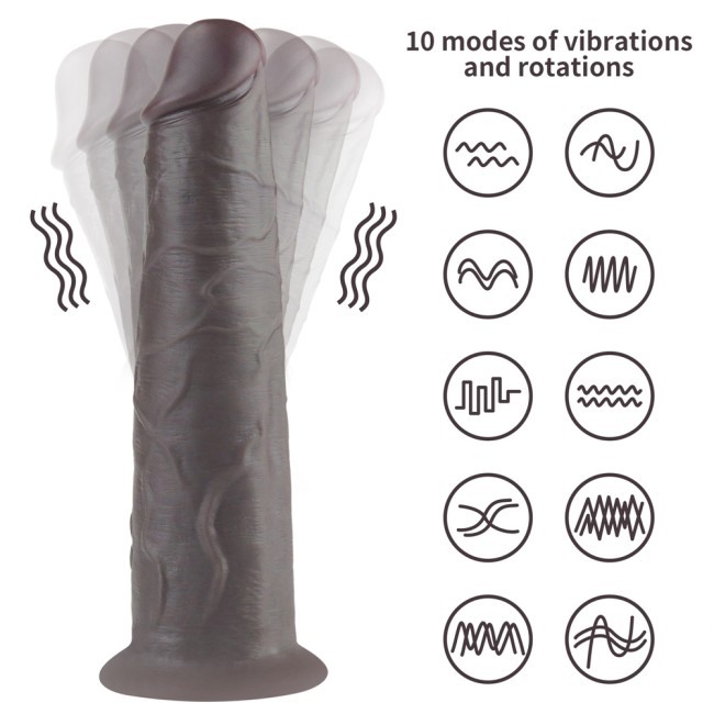 Чёрный вибратор-ротатор с пультом ДУ «8'' Dual Layered Silicone Rotator Black» от «Lovetoy» (20,5 см)