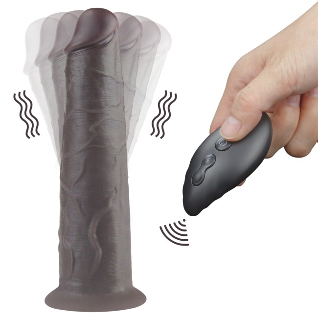 Чёрный вибратор-ротатор с пультом ДУ «8'' Dual Layered Silicone Rotator Black» от «Lovetoy» (20,5 см)