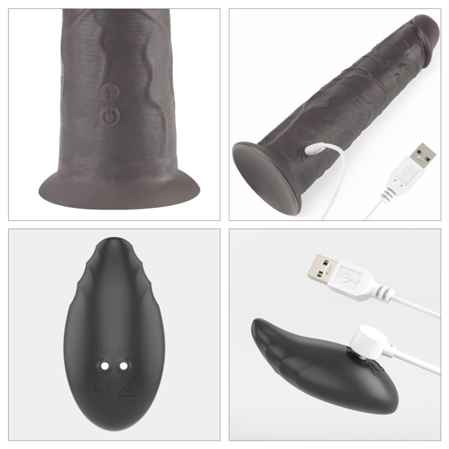 Чёрный вибратор-ротатор с пультом ДУ «8'' Dual Layered Silicone Rotator Black» от «Lovetoy» (20,5 см)