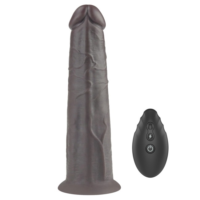 Чёрный вибратор-ротатор с пультом ДУ «8'' Dual Layered Silicone Rotator Black» от «Lovetoy» (20,5 см)
