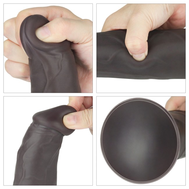 Чёрный вибратор-ротатор с пультом ДУ «9'' Dual Layered Silicone Rotator Black» от «Lovetoy»