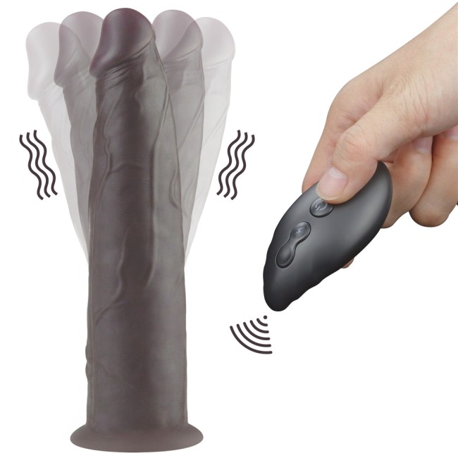 Чёрный вибратор-ротатор с пультом ДУ «9'' Dual Layered Silicone Rotator Black» от «Lovetoy»