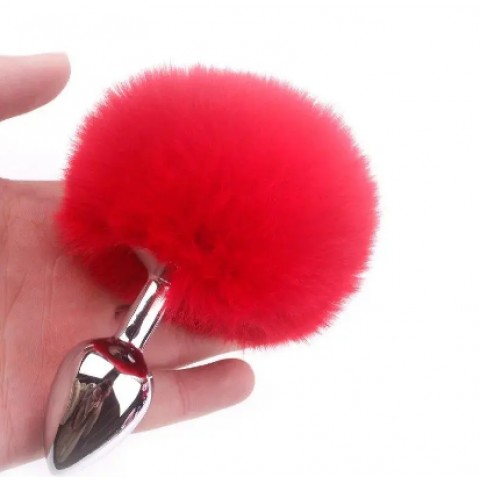 Металлическая анальная пробка с красным хвостиком «Fluffly» от «Alive» (L: 9*4,1 см)