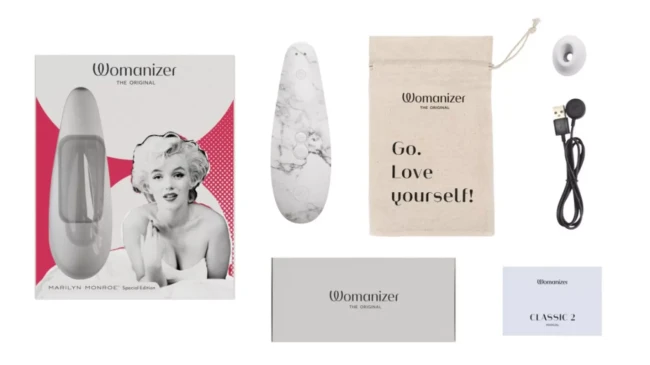 Клиторальный вакуумно-волновой массажер «Marilyn Monroe» от «Womanizer» Special Edition Клиторальный вакуумно-волновой массажер «Marilyn Monroe» от «Womanizer» Special Edition