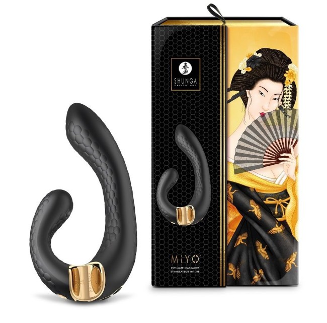Чёрный гибкий вибростимулятор с двумя моторами «MIYO» от «SHUNGA» 