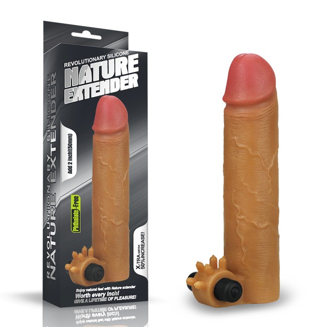 Насадка на пенис с вибропулей «Nature Extender Brown» от «Lovetoy» (19 см)