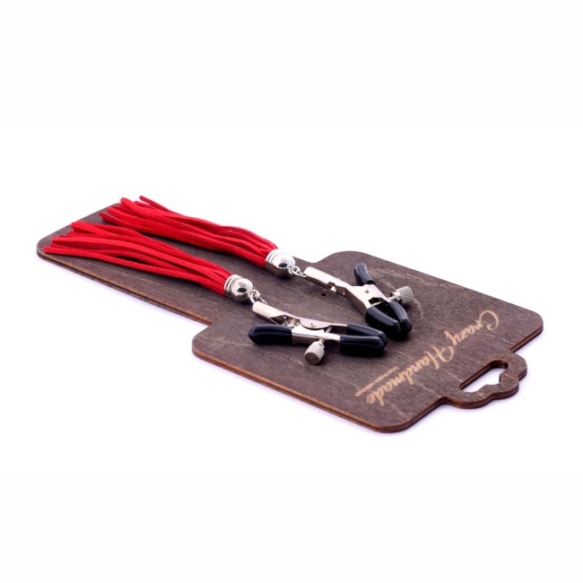 Зажимы на соски с кисточками из замши красные «Прищепки» от «Crazy Handmade» Зажимы на соски с кисточками из замши красные «Прищепки» от «Crazy Handmade»