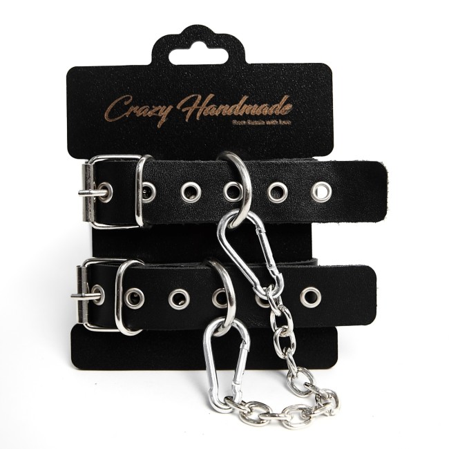 Чёрные наручники однослойные, прямоугольной формы от «Crazy Handmade» 