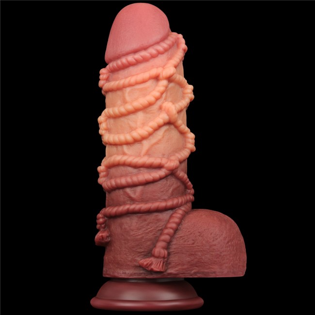 Реалистичный фаллоимитатор с мошонкой и рельефом из веревок Lovetoy Silicone Cock with Rope (17 см) 