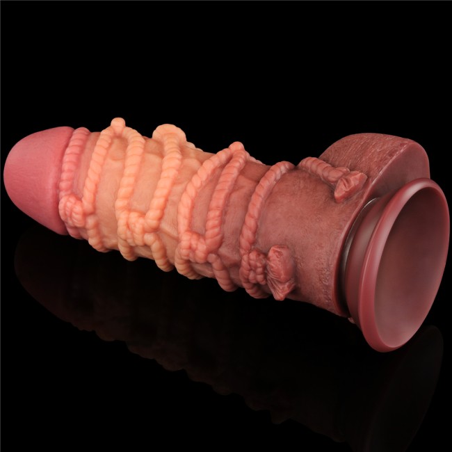 Реалистичный фаллоимитатор с мошонкой и рельефом из веревок Lovetoy Silicone Cock with Rope (17 см) 