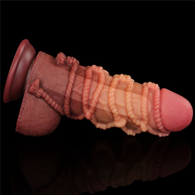 Реалистичный фаллоимитатор с мошонкой и рельефом из веревок Lovetoy Silicone Cock with Rope (17 см) 