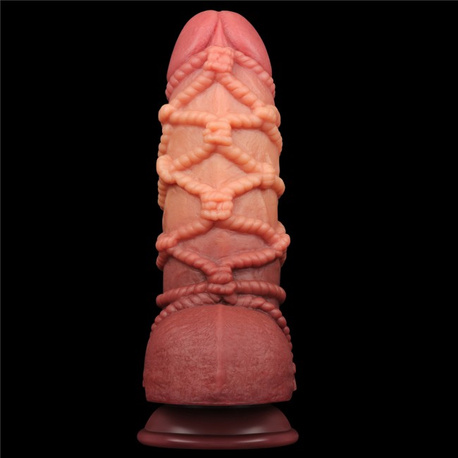 Реалистичный фаллоимитатор с мошонкой и рельефом из веревок Lovetoy Silicone Cock with Rope (17 см) 