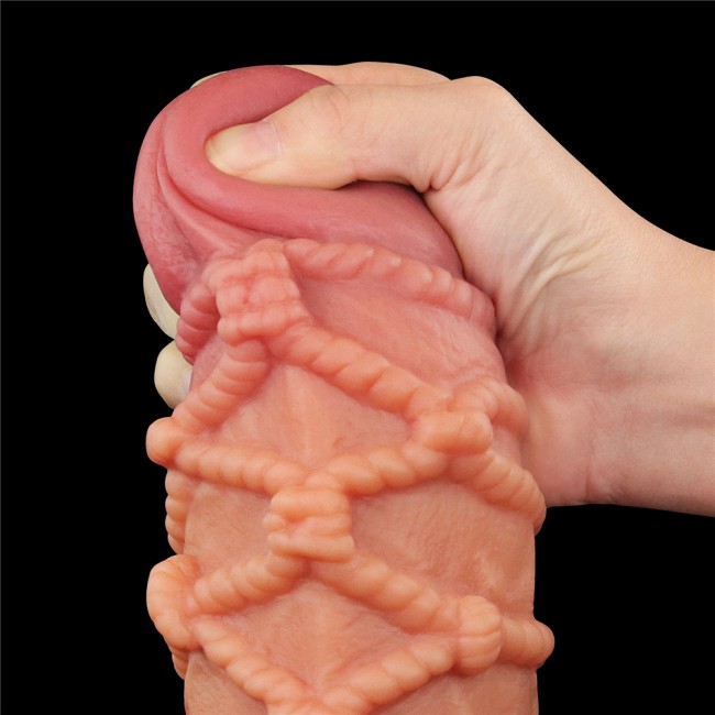 Реалистичный фаллоимитатор с мошонкой и рельефом из веревок Lovetoy Silicone Cock with Rope (17 см) 