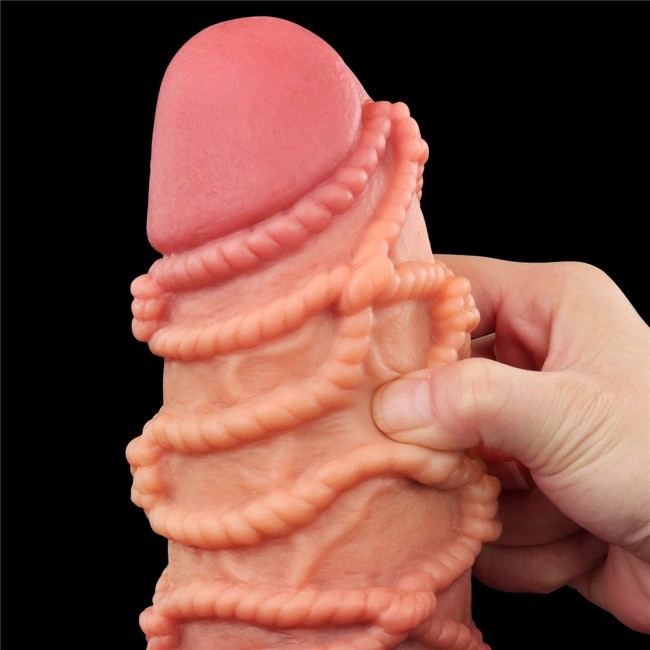 Реалистичный фаллоимитатор с мошонкой и рельефом из веревок Lovetoy Silicone Cock with Rope (17 см) 