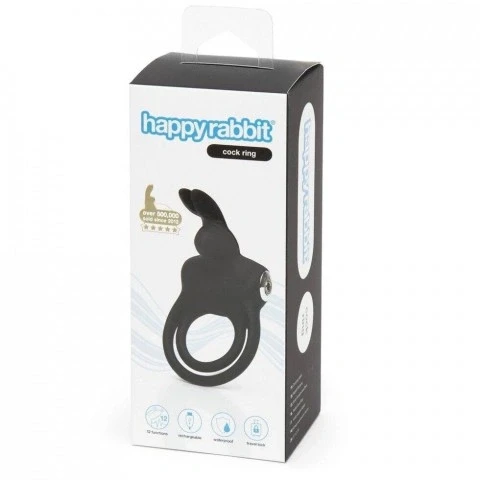 Вибронасадка с кольцом «Cock Ring» от «Happy Rabbit» (чёрная)