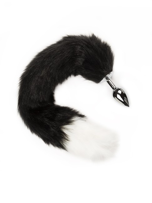 Серебристая анальная пробка с хвостом 