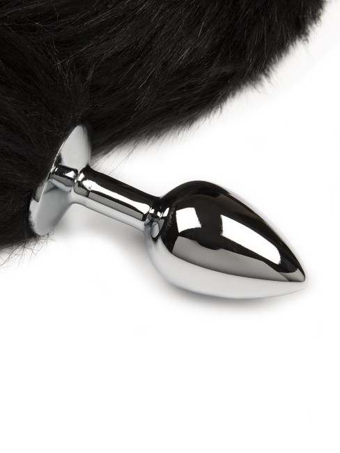 Серебристая анальная пробка с хвостом 