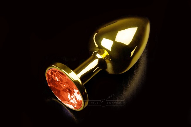 Маленькая золотистая анальная пробка с круглым кончиком и кристаллом - 7 см Маленькая золотистая анальная пробка с круглым кончиком и кристаллом - 7 см