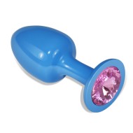 Металлическая голубая анальная пробка с розовым кристаллом от «Lovetoy»