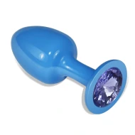 Металлическая голубая анальная пробка с фиолетовым кристаллом от «Lovetoy»