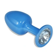 Металлическая голубая анальная пробка с белым кристаллом от «Lovetoy»