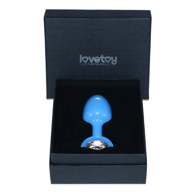 Металлическая голубая анальная пробка с белым кристаллом от «Lovetoy» Металлическая голубая анальная пробка с белым кристаллом от «Lovetoy»