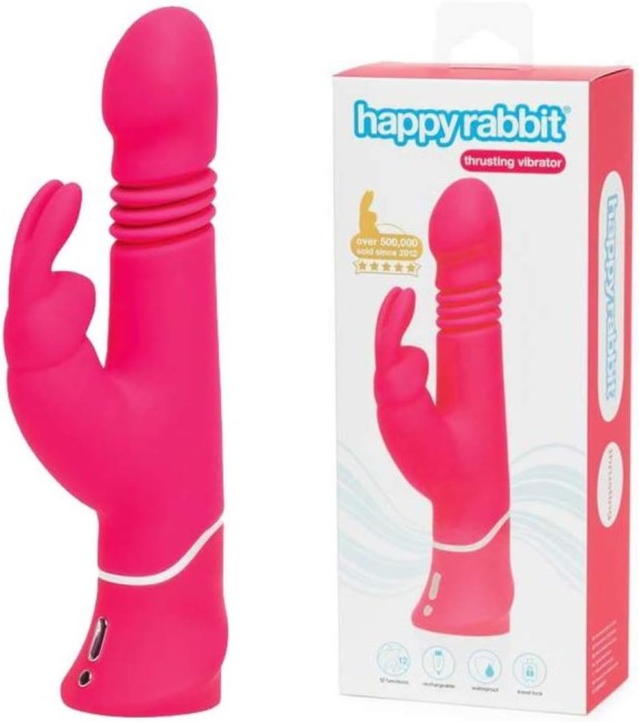 Вибратор с поступательными движениями «Thrusting Realistic» от «Happy Rabbit» (розовый)