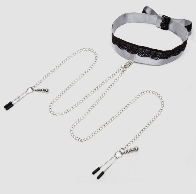 Атласный ошейник с зажимами для сосков Play Nice Атласный ошейник с зажимами для сосков Play Nice