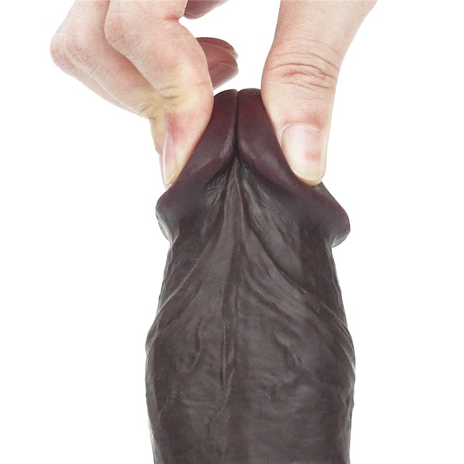 Чёрный фаллоимитатор с двойным покрытием «Sliding Skin Dual Dong» от «Lovetoy» (15 см)