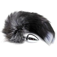 Металлическая анальная пробка с лисьим хвостом «Black and White Fox Tail » от «Alive» (L)