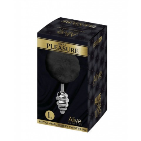 Металлическая анальная пробка - чёрный хвостик «Fluffy Twist» от «Alive» (L: 9*4 см)