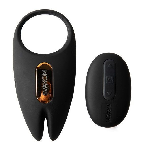 Чёрное эрекционное кольцо с вибрацией и пультом ДУ «Winni 2» от «Svakom» 