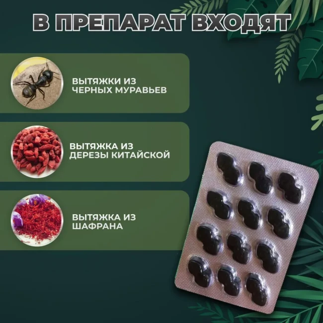 Возбуждающие капсулы для мужчин «Чёрный муравей» (12 таб.)