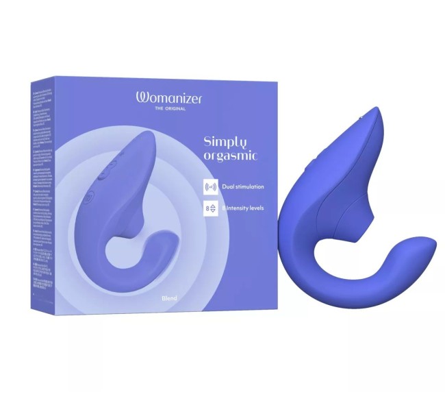 Голубой вибромассажер для двойной стимуляции «Blend» от «Womanizer»