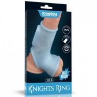 Голубая насадка на пенис с вибрацией с рукавом для мошонки «Silk Knights Ring» от «Lovetoy»