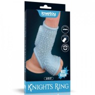 Голубая насадка на пенис с вибрацией с рукавом для мошонки «Drip Knights Ring» от «Lovetoy» (13,3*2,8)