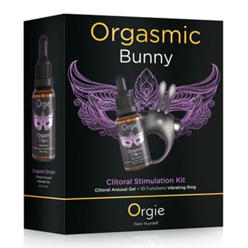 Набор: Возбуждающие капли на клитор + Эрекционное виброкольцо «ORGASMIC BUNNY» от «Orgie»