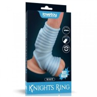 Голубая насадка на пенис с вибрацией с рукавом для мошонки «Wave Knights Ring» от «Lovetoy» (14,4*2,8)