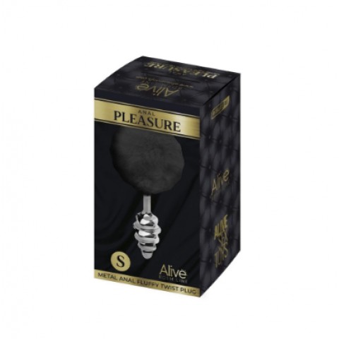 Металлическая анальная пробка - чёрный хвостик «Fluffy Twist» от «Alive» (S: 7*2,8 см)