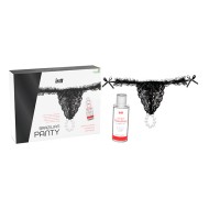 Набор: черные трусики + гель с клубничным вкусом «BRAZILIAN PANTY» от «Intt»