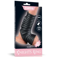 Чёрная насадка на пенис с вибрацией, с рукавом для мошонки «Knights Ring Wave» от «Lovetoy»