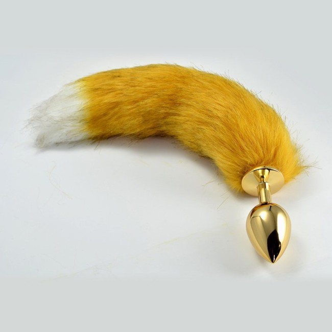 Золотистая металлическая анальная пробка с хвостом от «Lovetoy»