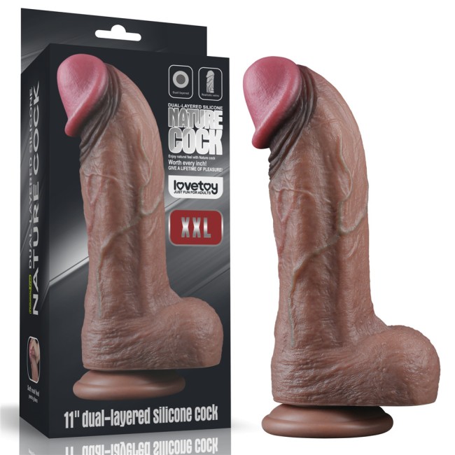 Темнокожий фаллос-гигант Dual Layered Silicone Cock XXL (21 см) 