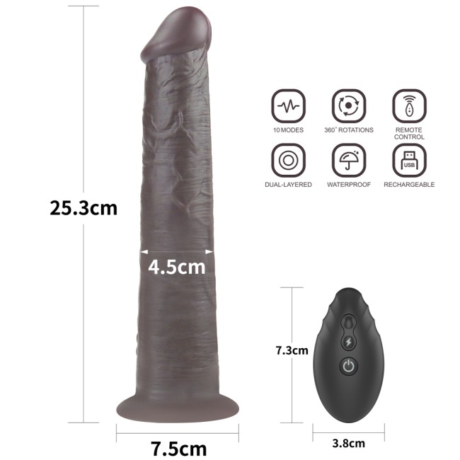 Чёрный вибратор-ротатор с пультом ДУ «10'' Dual Layered Silicone Rotator Black» от «Lovetoy» (25,3 см) Чёрный вибратор-ротатор с пультом ДУ «10'' Dual Layered Silicone Rotator Black» от «Lovetoy» (25,3 см)